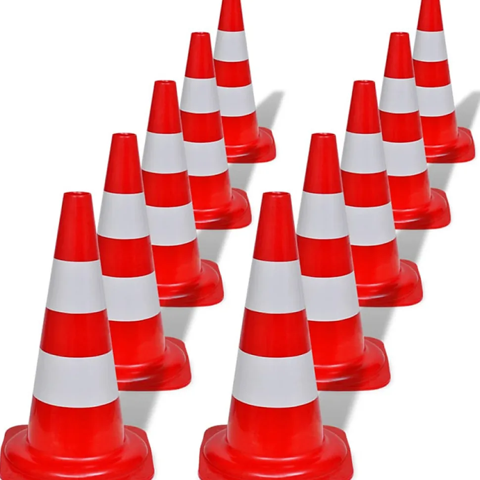 Cône de signalisation réfléchissant 10 pcs 50 cm Rouge et blanc