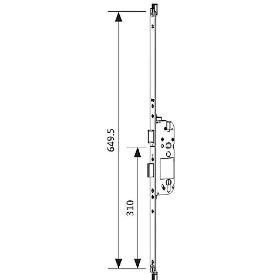 Coffre de serrure principal SECURY X 45/92 têtière U24mm longueur 649,5mm cote D 310mm - FERCO - 6-39046-08-0-1