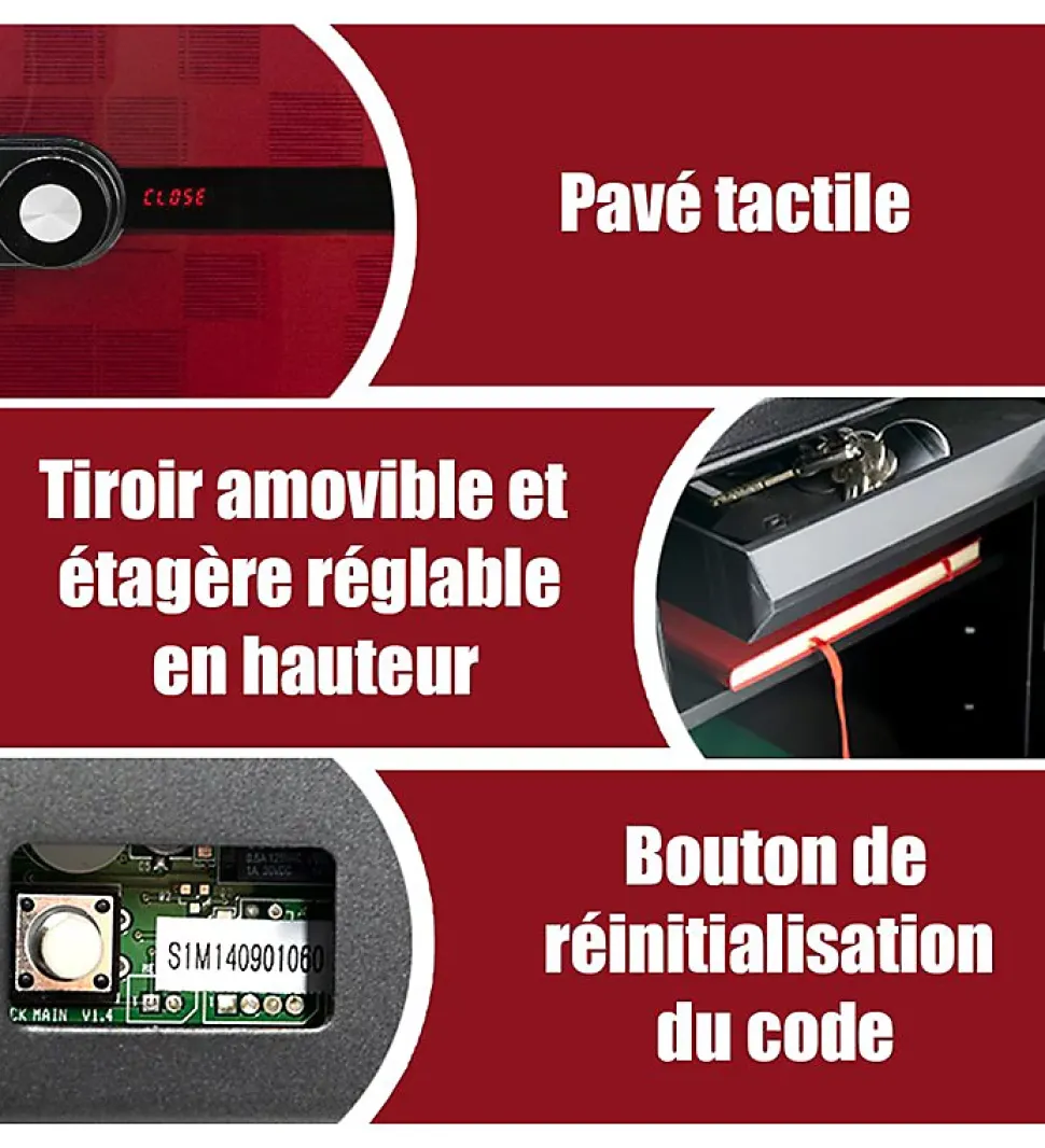 Coffre fort ignifuge 40L Anti feu 1H Electronique a code fixation sol FS-FM40 Reskal Couleur - Rouge