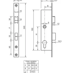 Coffre monopoint à larder 7/36 entraxe 85mm sans gâche - METALUX - F107360100
