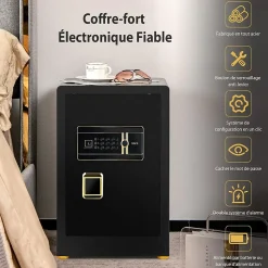 Coffre-fort avec Serrure à Code électronique, Coffre-fort avec étagère Amovible et Système d'Alarme, 36,5X37,5X59 CM, Noir