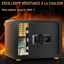 Coffre-fort en Acier,40X30X30 CM,avec Serrure à Code électronique,étagère Amovible,Système d'Alarme et Fonction Anti-indiscrétion