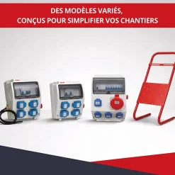 Coffret de Chantier Monophasé 230V ATOLE - 4 Prises NF 2P+T - 16A - 9 Modules - Coffret Électrique avec câble