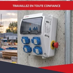 Coffret de Chantier Monophasé 230V ATOLE - 4 Prises NF 2P+T - 16A - 9 Modules - Coffret Électrique avec câble