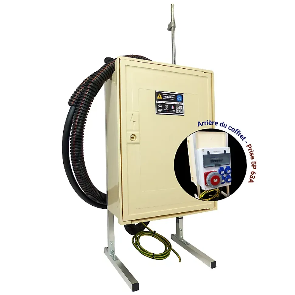 Coffret de chantier triphasé 18/36 kW - pack complet raccordement AIR 15m avec prise 63A conforme ENEDIS