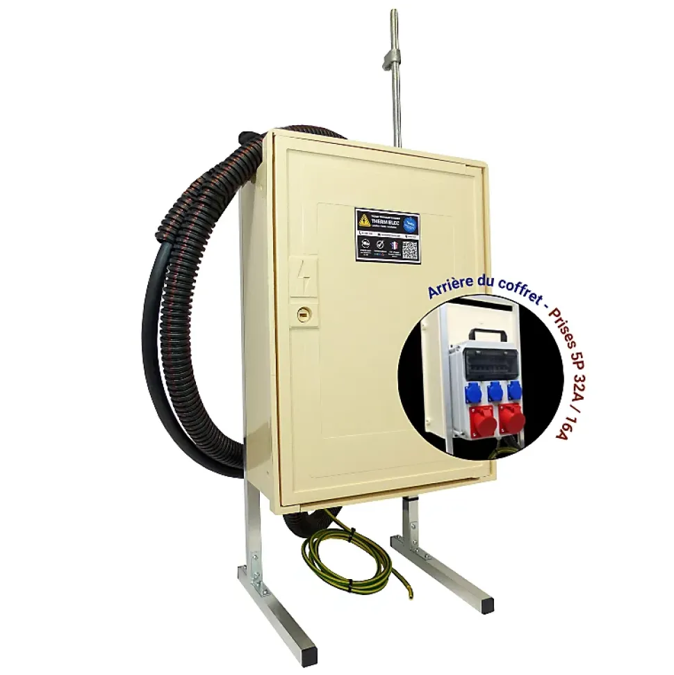 Coffret de chantier triphasé 6/18 kW - pack complet raccordement AIR 15m avec prises 32A 16A conforme ENEDIS