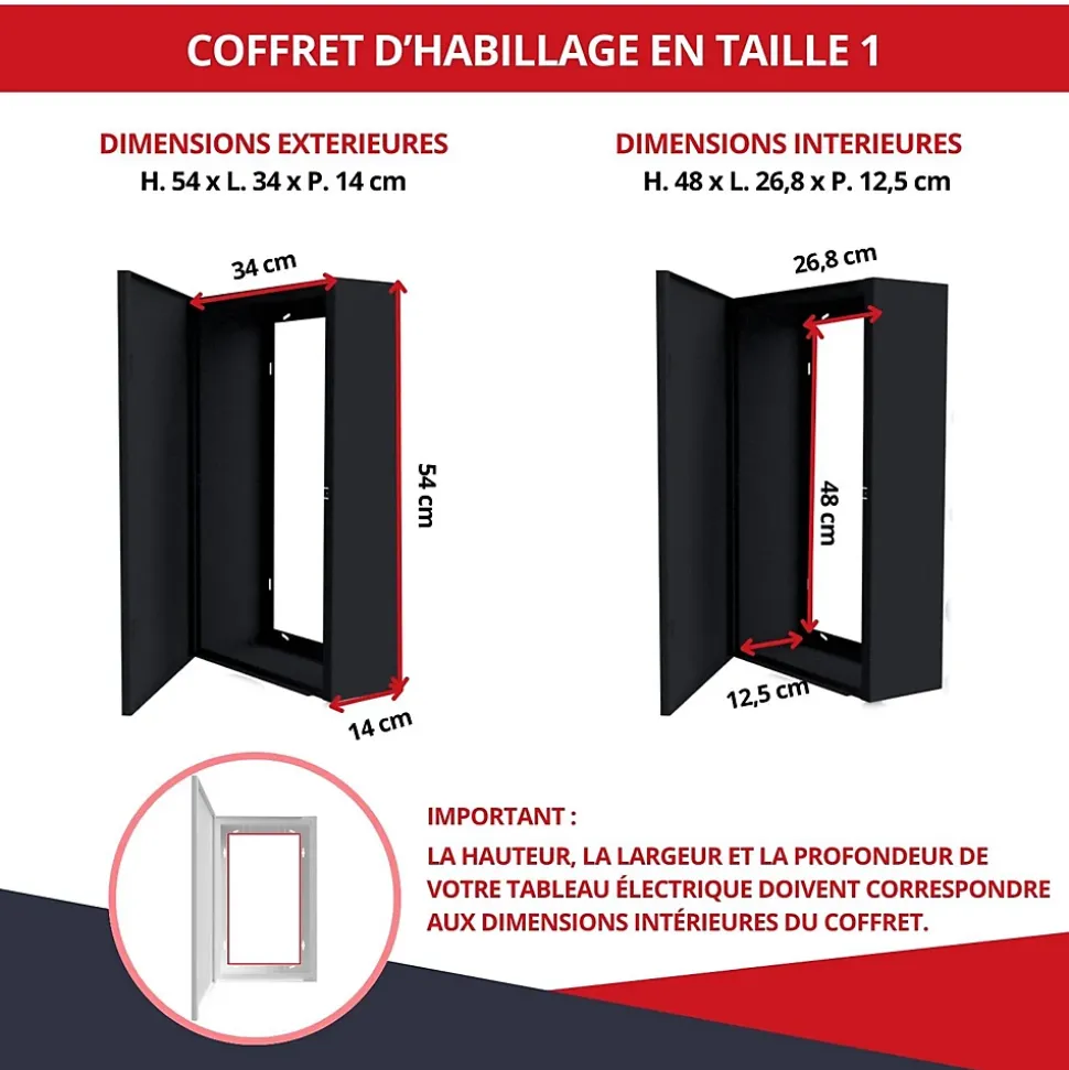 Coffret d'habillage ATOLE 13 modules en acier noir pour tableaux électriques - H 540 x L 340 x P 140 mm - Réf. RCH100NR