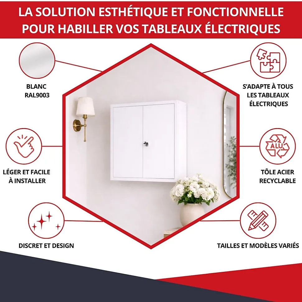 Coffret d'habillage ATOLE en acier avec clé pour tableaux électriques double - H 54 x L 58,5 x P 16 cm - Réf. RCH2T216GSS