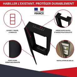 Coffret d'habillage ATOLE 13 modules en acier noir pour tableaux éléctriques - H 670 x L 340 x P 140 mm - Réf. RCH200NR
