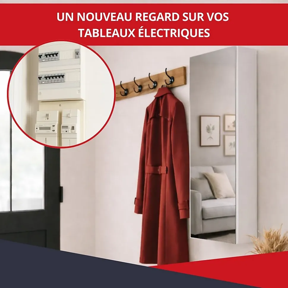 Coffret d'habillage ATOLE 13 modules en acier blanc avec porte miroir - H 117 x L 34 x P 14,5 cm - Réf. RCH600MIR