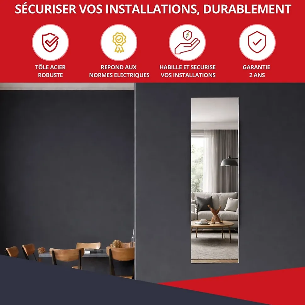 Coffret d'habillage ATOLE 13 modules en acier blanc avec porte miroir - H 117 x L 34 x P 14,5 cm - Réf. RCH600MIR