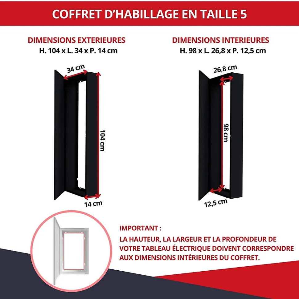 Coffret d'habillage ATOLE 13 modules en acier noir pour tableaux éléctriques - H 1040 x L 340 x P 140 mm - Réf. RCH500NR