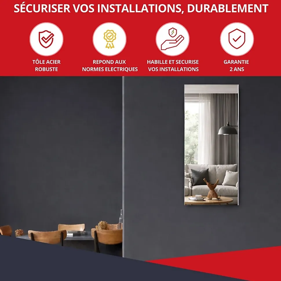 Coffret d'habillage ATOLE 13 modules en acier noir avec porte miroir - H 79 x L 34 x P 14,5 cm - Réf. RCH300MIRNR