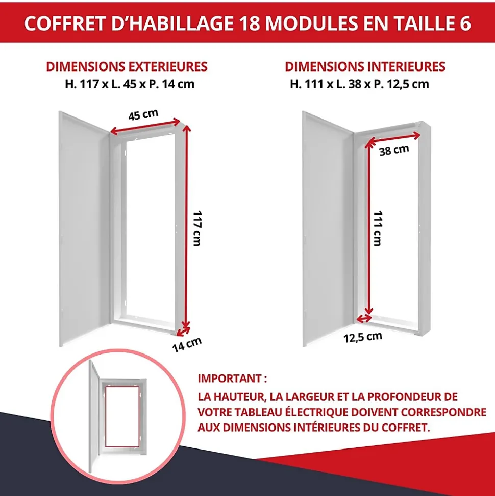 Coffret d'habillage ATOLE 18 modules en acier blanc pour tableaux éléctriques - H 1170 x L 450 x P 140 mm - Réf. RCHM186