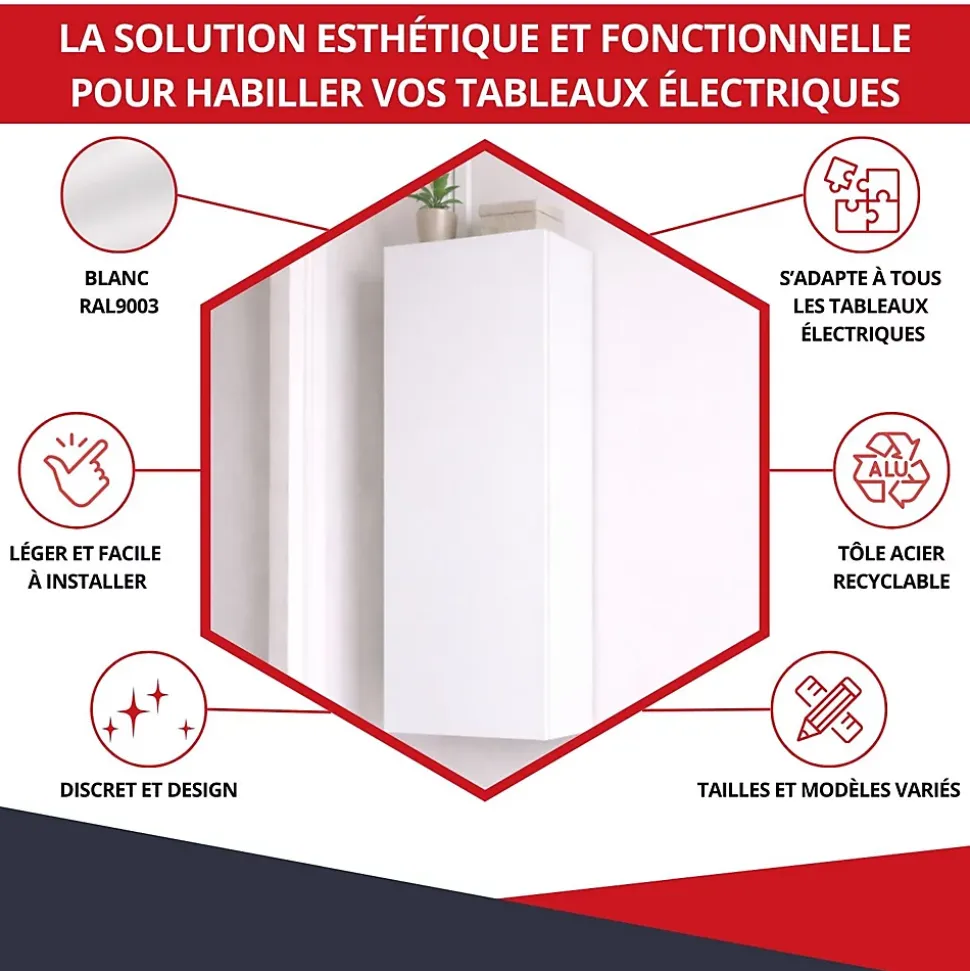 Coffret d'habillage ATOLE 13 modules en acier blanc pour tableaux éléctriques - H 1170 x L 340 x P 140 mm - Réf. RCH600