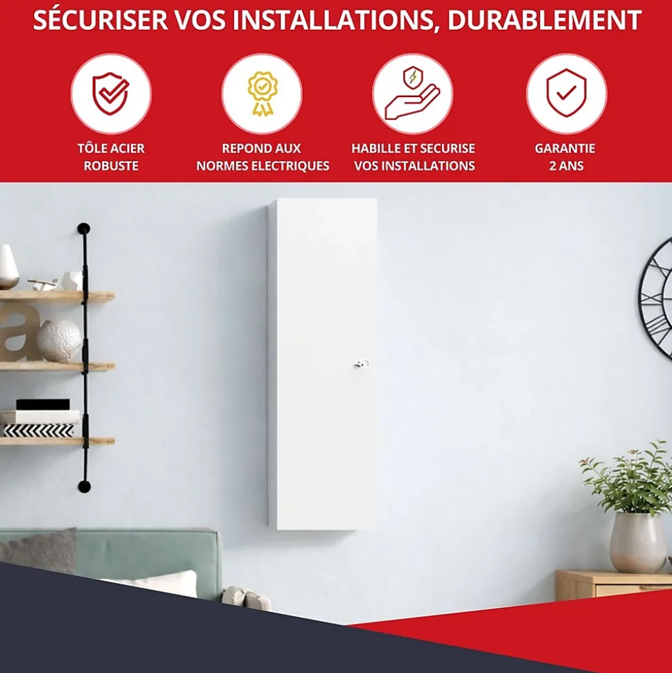 Coffret d'habillage ATOLE 13 modules en acier blanc avec serrure à clef - H 920 x L 340 x P 140 mm - Réf. RCH400GSS