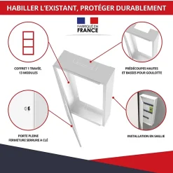 Coffret d'habillage ATOLE 13 modules en acier blanc avec serrure à clef - H 920 x L 340 x P 140 mm - Réf. RCH400GSS