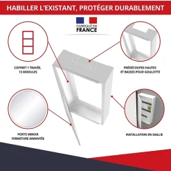 Coffret d'habillage ATOLE 13 modules en acier blanc avec porte miroir - H 79 x L 34 x P 14,5 cm - Réf. RCH300MIR