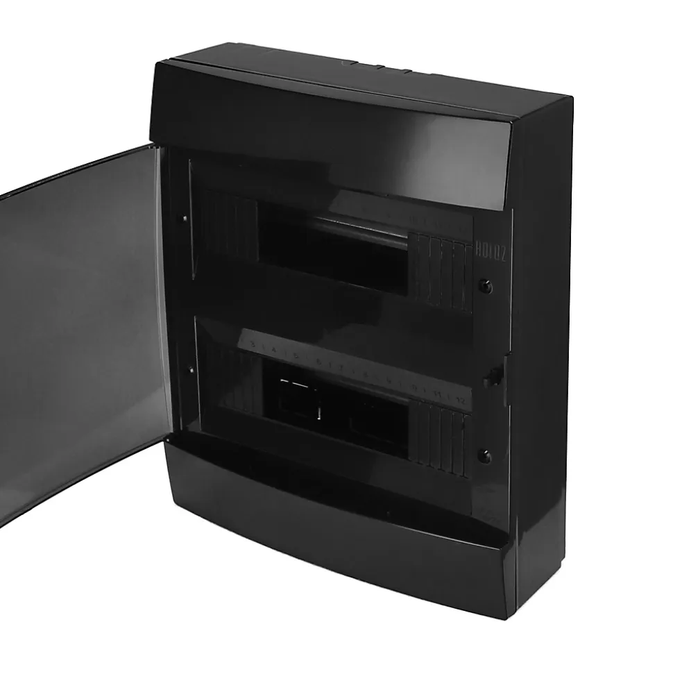 Coffret électrique en saillie 24 modules Tableau électrique nu noir fumé, 286 x 340,5 x 112,5 mm, HOROZ
