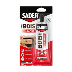 Colle à bois à prise rapide Sader transparente après séchage tube de 125 ml
