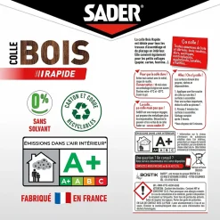 Colle à bois à prise rapide Sader transparente après séchage tube de 125 ml
