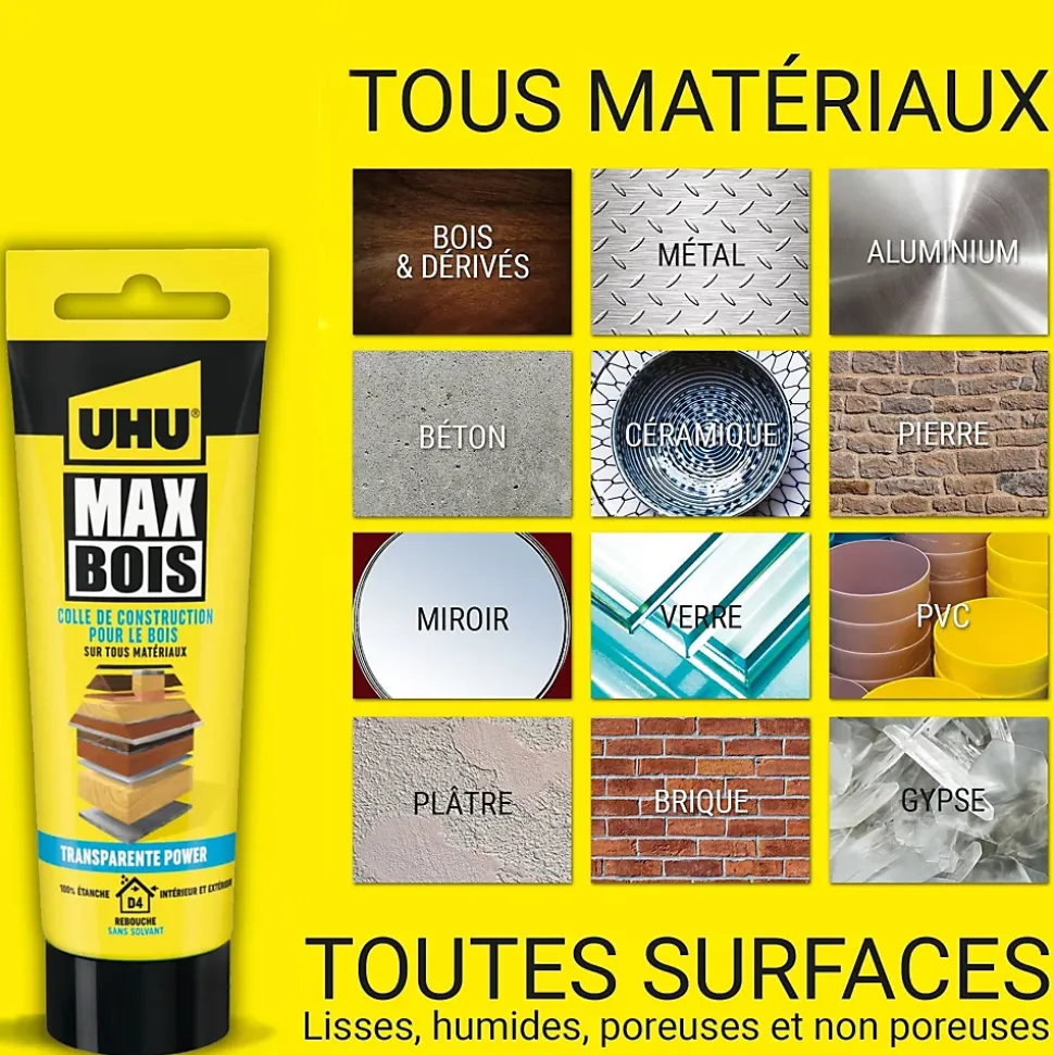 Colle à bois UHU transparente , tube 85g