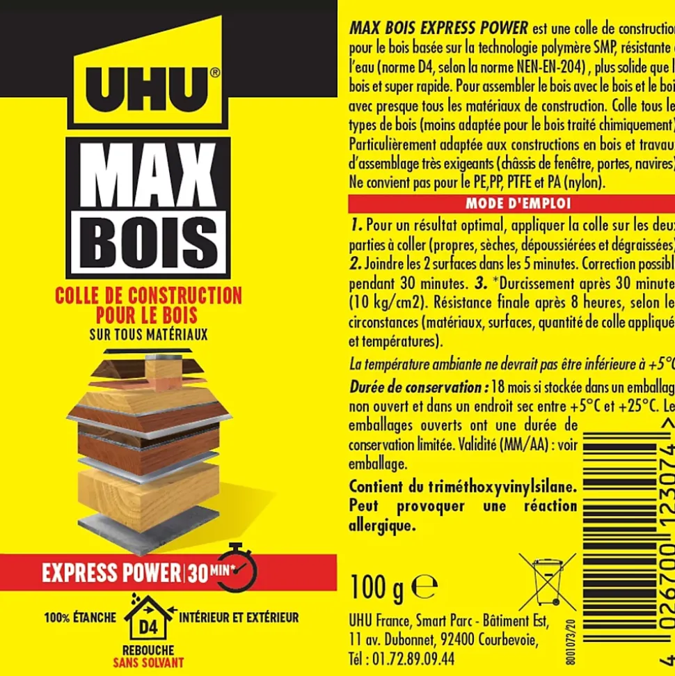 Colle à bois Uhu Wood Max Express Power 7002043 en tube de 100 g