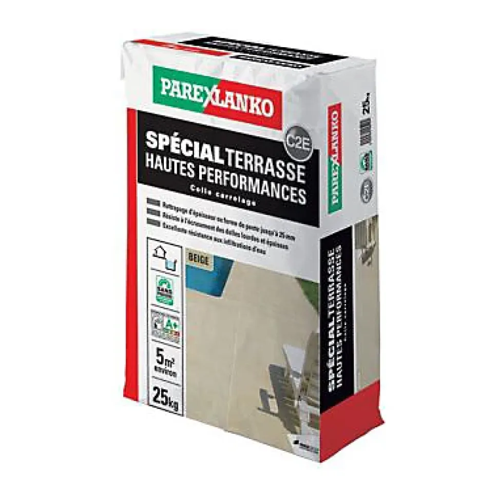 Colle à carrelage beige spéciale terrasse Parexlanko 25 kg
