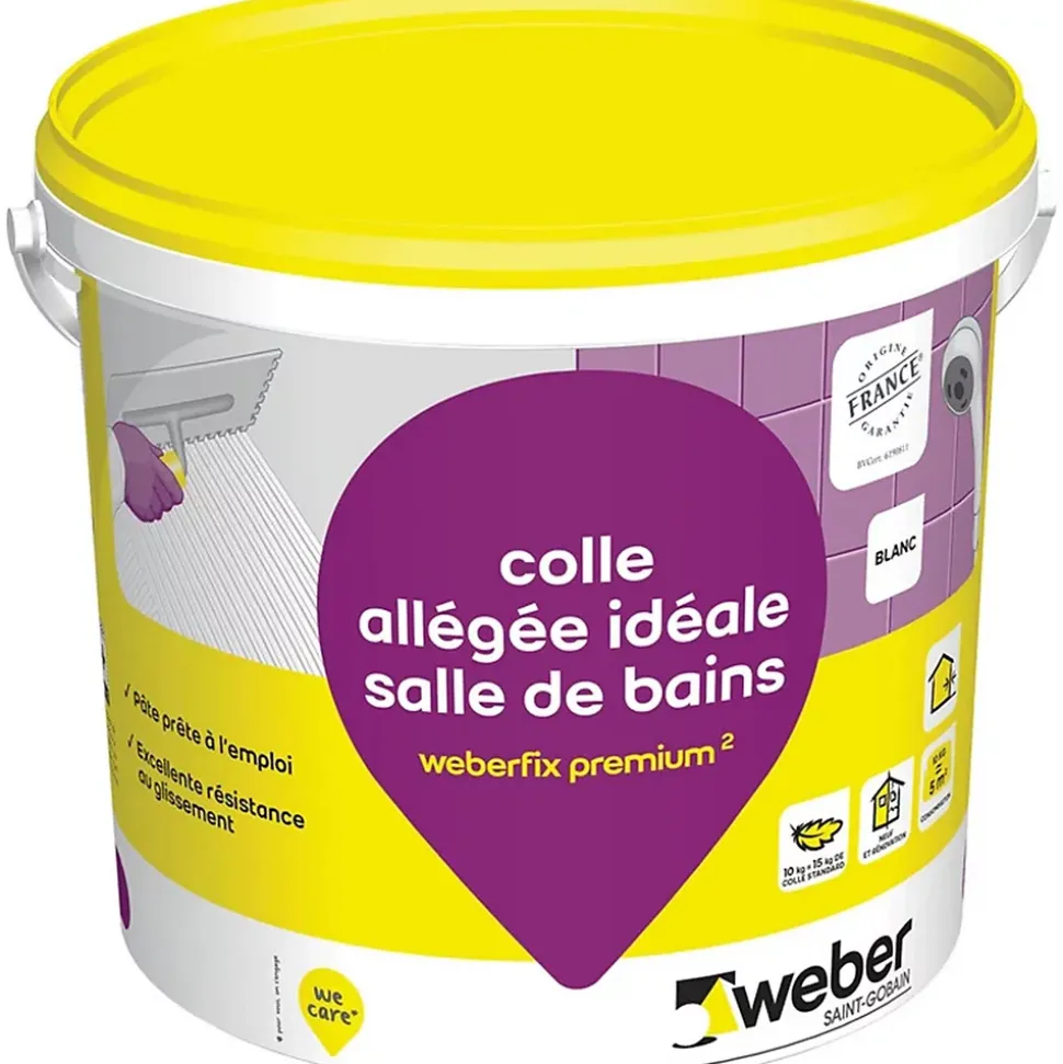 Colle allégée pour carrelage spéciale salle de bain WEBER.FIX PREMIUM ² (D2 ET) - Le Seau de 17 Kg - BLANC