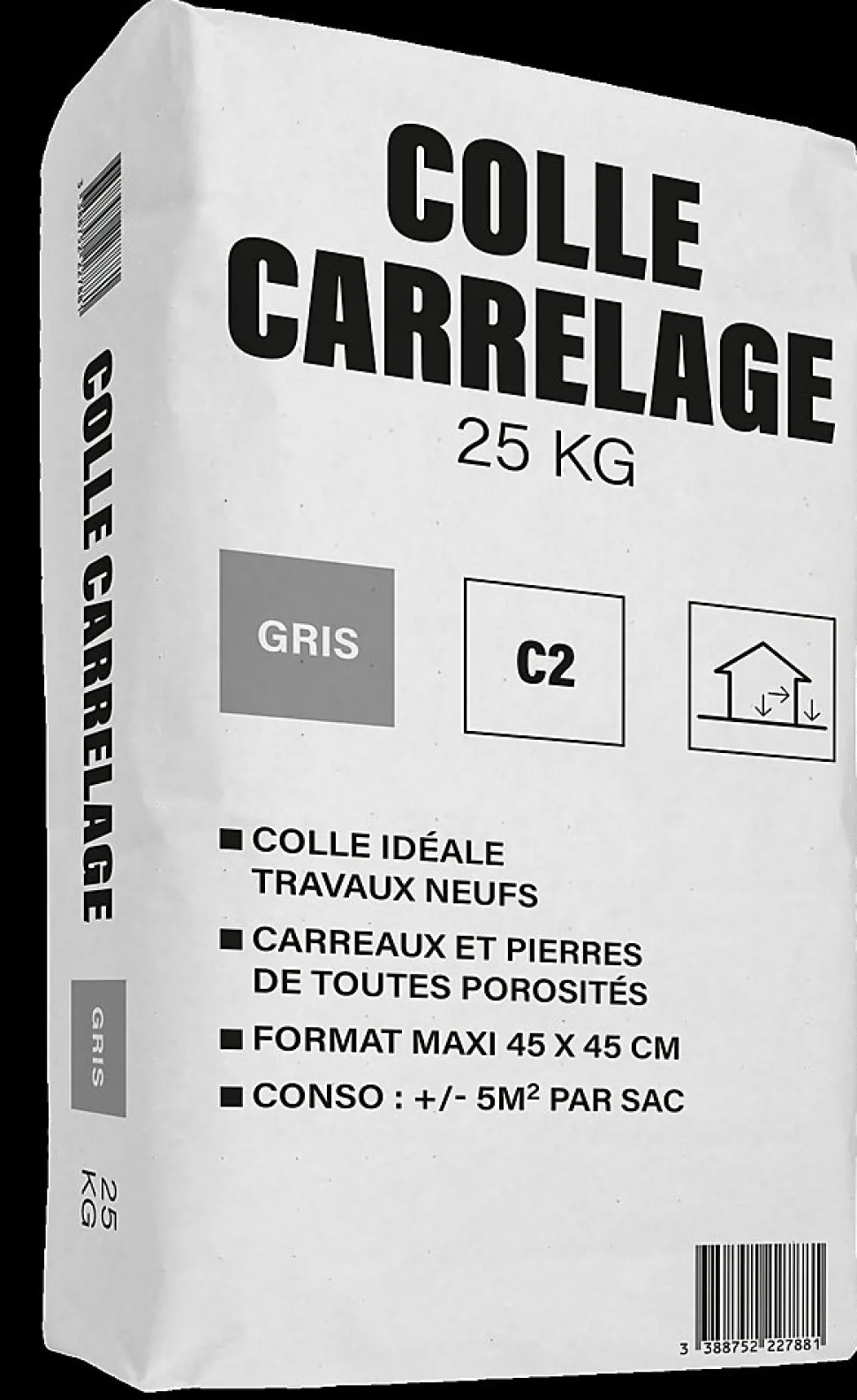 Colle carrelage C2 carreaux et pierres toutes porosités sac de 25 KG Weber Saint-Gobain