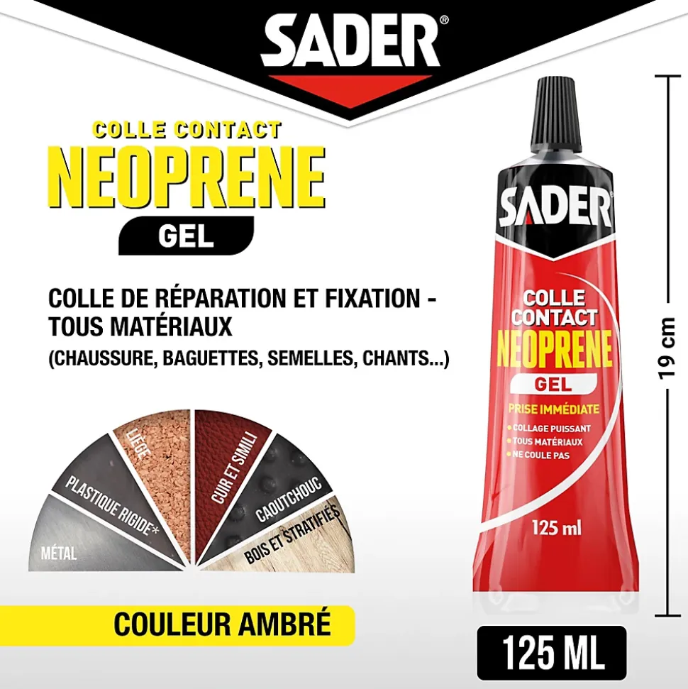Colle contact néoprène en gel Sader tous matériaux tube de 125 ml