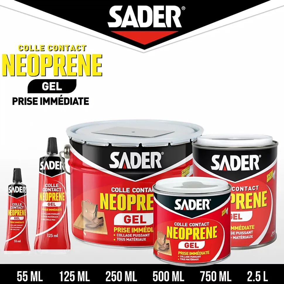 Colle contact néoprène en gel Sader tous matériaux tube de 125 ml