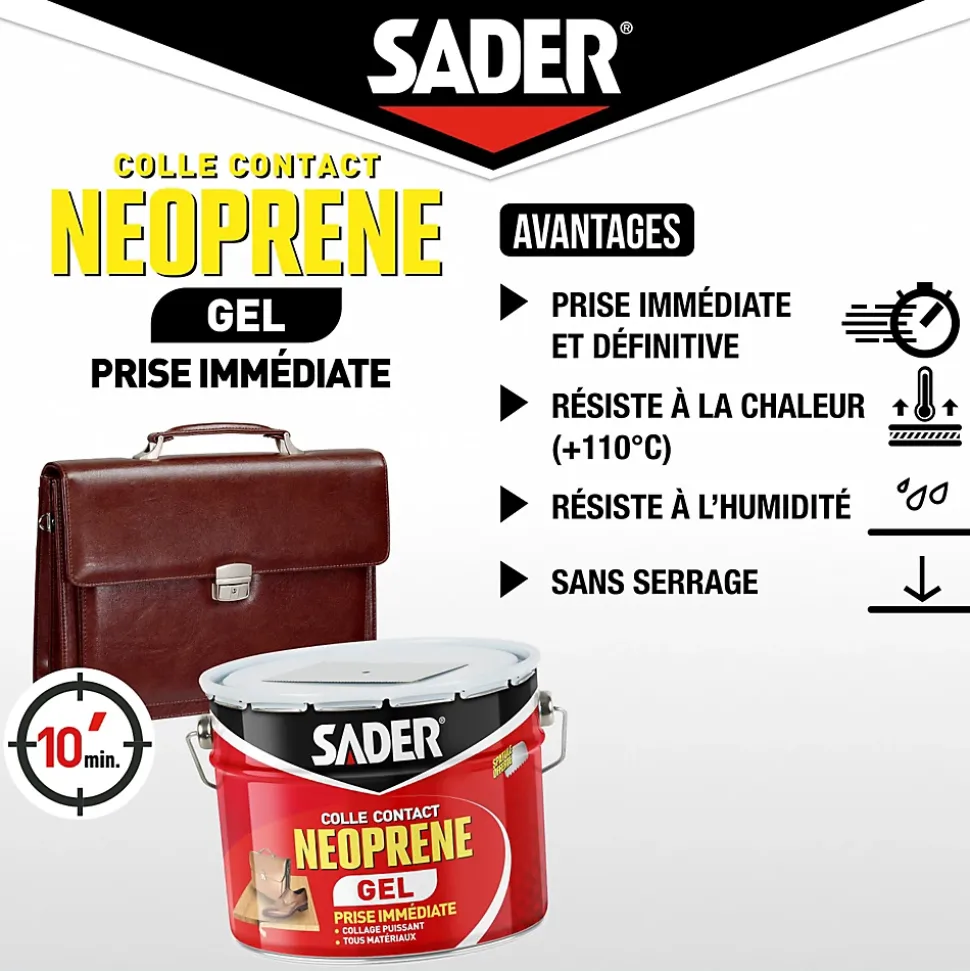 Colle contact néoprène en gel Sader tous matériaux seau de 2.5 litres