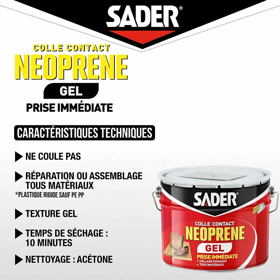 Colle contact néoprène en gel Sader tous matériaux seau de 2.5 litres