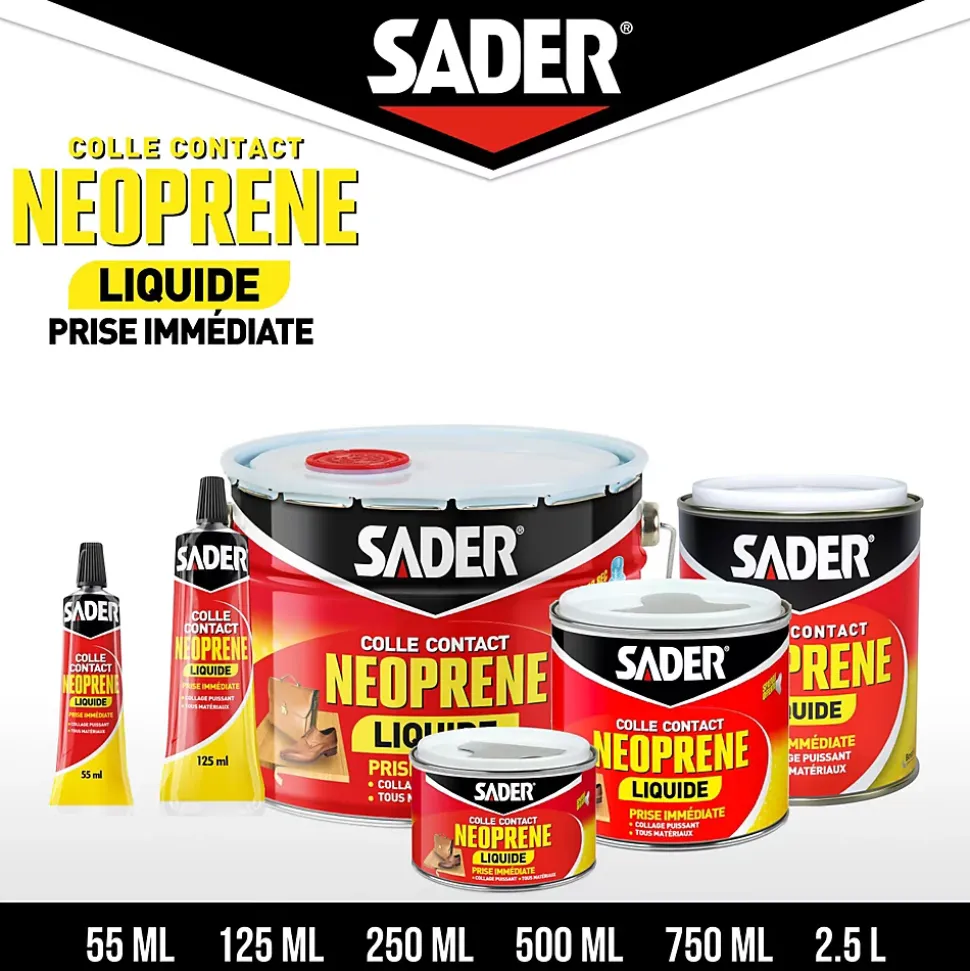 Colle contact néoprène liquide Sader tous matériaux tube de 55 ml