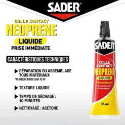 Colle contact néoprène liquide Sader tous matériaux tube de 55 ml