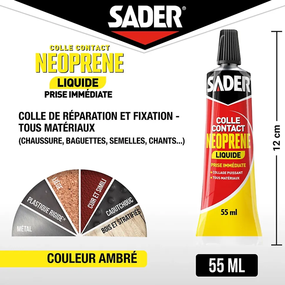 Colle contact néoprène liquide Sader tous matériaux tube de 55 ml
