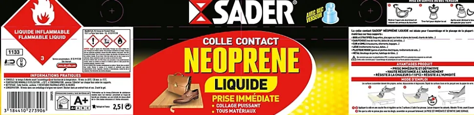 Colle Contact Néoprène Sader Liquide 2,5 L