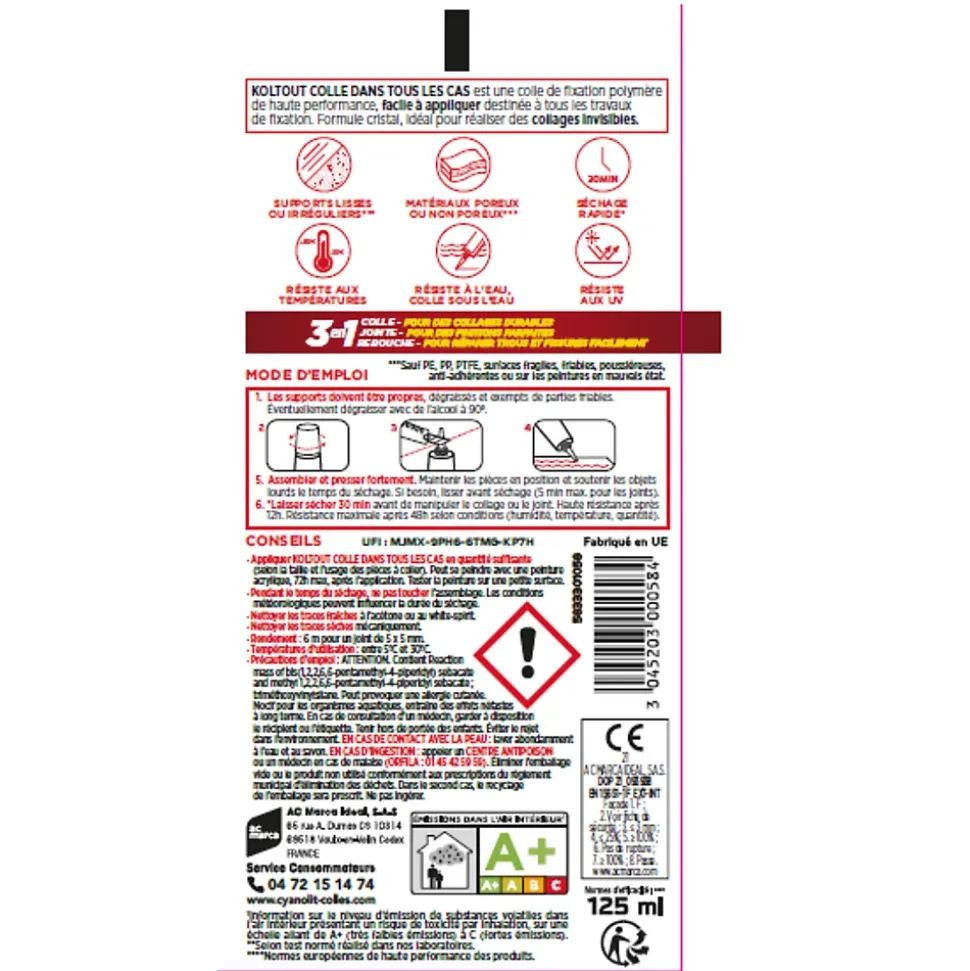 Colle Cyanolit Koltout transparente en tube 125 ml