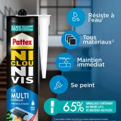 Colle de fixation Pattex Ni clou ni vis tous matériaux 450g