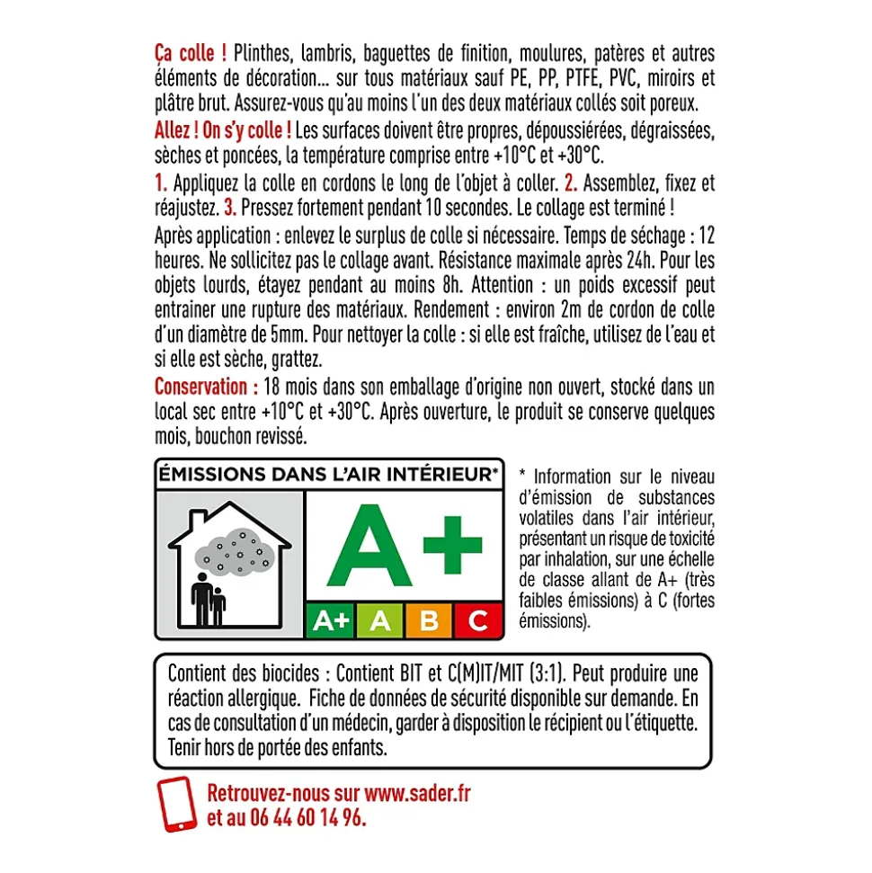 Colle de fixation Sader Fixer Sans Percer Aménagement intérieur 55ml