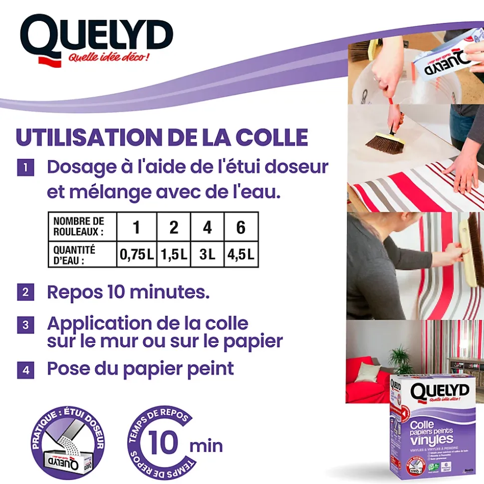 Colle en poudre - adaptée pour tout papiers peints vinyles - surface de couverture 32 m² - Quelyd 30601637