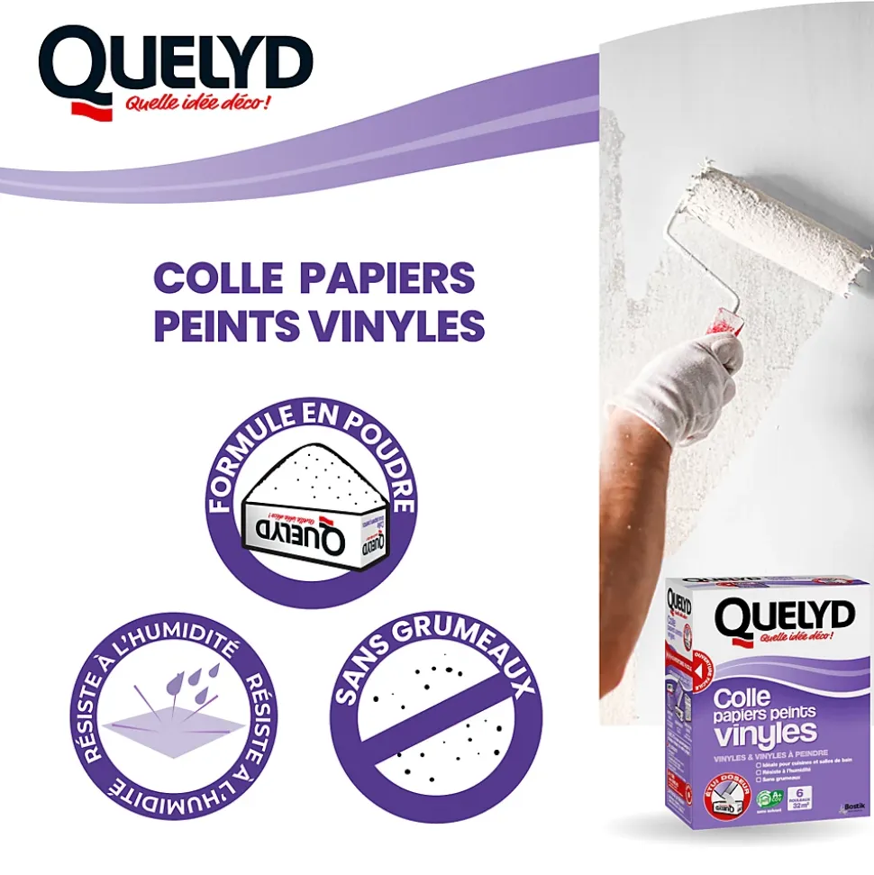 Colle en poudre - adaptée pour tout papiers peints vinyles - surface de couverture 32 m² - Quelyd 30601637