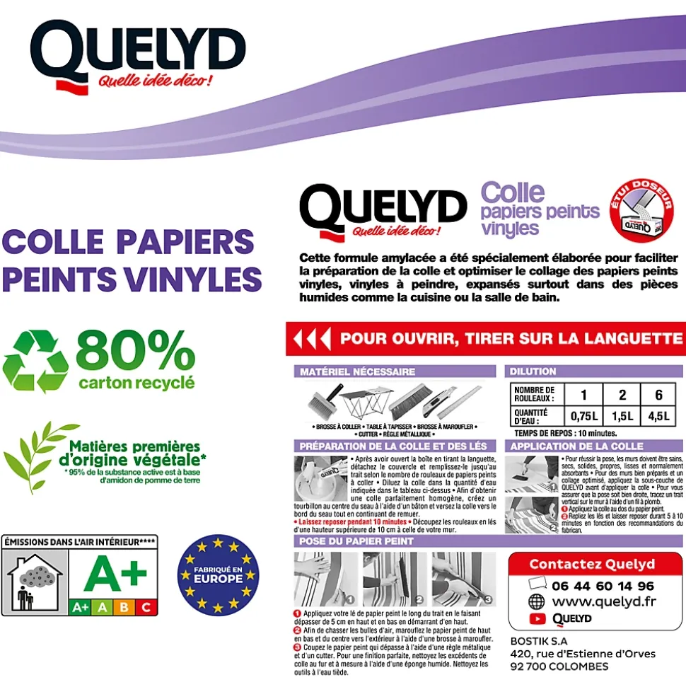 Colle en poudre - adaptée pour tout papiers peints vinyles - surface de couverture 32 m² - Quelyd 30601637