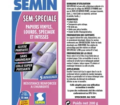 Colle en Poudre pour Papiers Peints Sem-Spéciale Semin, Vinyls, Lourds, Spéciaux et Intissés, Intérieur, Boite 200 g (lot de 2)