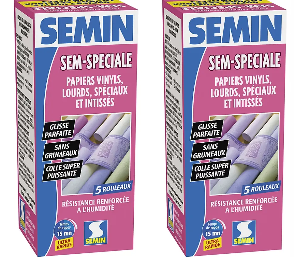 Colle en Poudre pour Papiers Peints Sem-Spéciale Semin, Vinyls, Lourds, Spéciaux et Intissés, Intérieur, Boite 200 g (lot de 2)