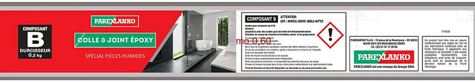 Colle et joint Epoxy spécial pièces humides Parexlanko Blanc 3 kg