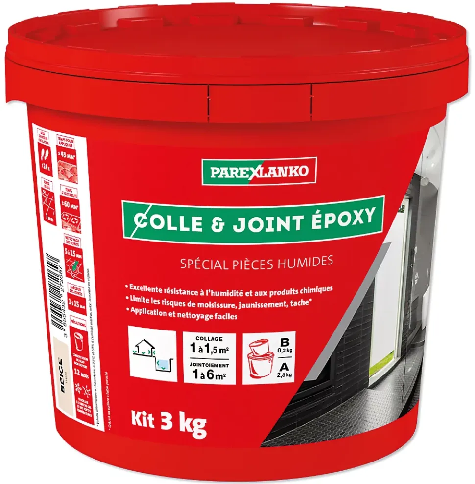 Colle et joint époxy beige spécial pièces humides 3 kg Parexlanko