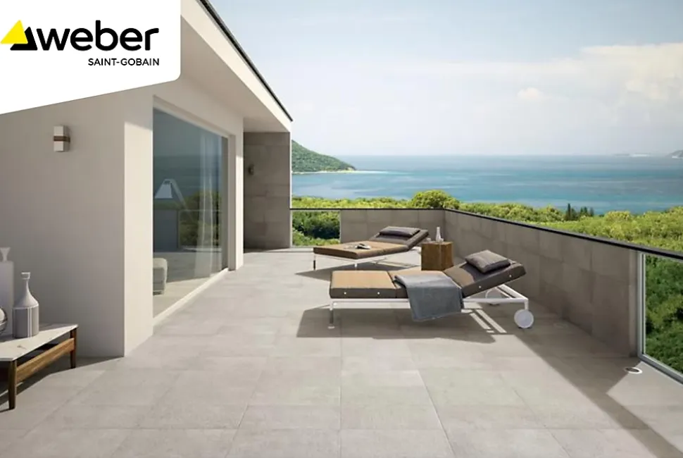Colle fibrée terrasse balcon gris Weber 25kg