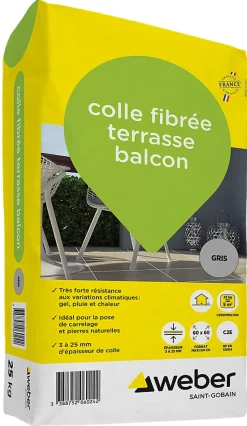 Colle fibrée terrasse balcon gris Weber 25kg